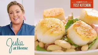 How to Make Pan-Seared Scallops with White Bean-Salami Salad | Julia at Home