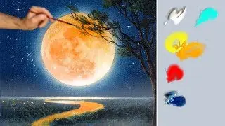 Moon. Acrylic paint. Master Class. Art | Луна. Рисуем акрилом. Мастер Класс. Живопись Ночной пейзаж