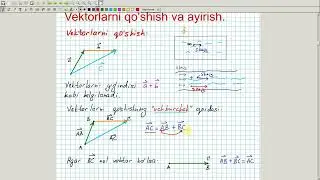 Vektorlarni qo'shish va ayirish. Geometriya 8-sinf. 5-dars