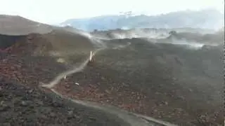 Eyjafjallajökull Volcano: Crossing the steaming dried lava field. Iceland 2012. video 2