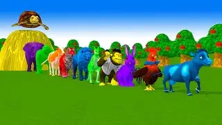Paint & Animals Duck, Cow, Gorilla, Lion, chicken, Elephant, Fountain Crossing Turtle Cartoon Game