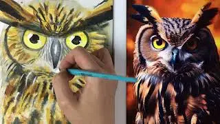 Как нарисовать сову акварелью. Финал (детали, белая гуашь) #рисование