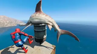 GTA 5 Water Ragdolls SPIDERMAN vs SHARK [GTA 5 Superhero Battle, Funny Moments, Euphoria Physics]