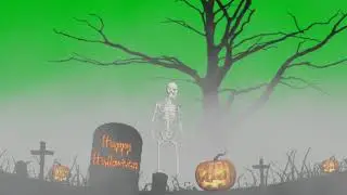 Happy Halloween - skeleton in fog in the cemetery - individual elements on green screen