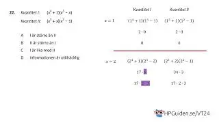KVA uppgift 22 från högskoleprovet våren 2024 provpass 2 kvantitativ del