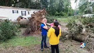 Tree falls inches away from sleeping couple. Now their home is destroyed, and they are displaced.