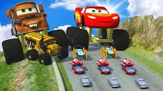 Big & Small Lightning Mcqueen Monster Trucks vs Tow Mater Monster Trucks | BeamNG.Drive