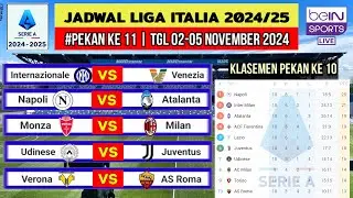 Jadwal Liga Italia 2024 Pekan 11~Inter Milan vs Venezia~Klasemen Serie A 2024/2025 Terbaru~Live Bein