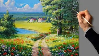 👍 Acrylic Painting - Summer Landscape / Easy Art / Drawing Tutorials / Satisfying Relaxing