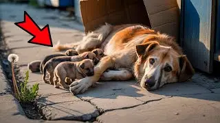The dog cried and asked for help for her puppies, but people passed by...