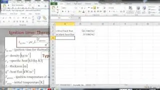 Ignition time from radiant exposure- thermally thin material - programing into excel