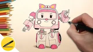 ROBOCAR AMBER - How to Draw Robocar Amber step by step - Draw a character