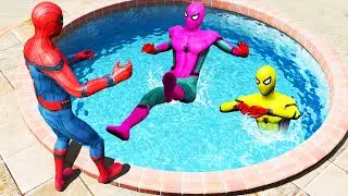 GTA 5 Water Ragdolls Red Spiderman vs Yellow Spiderman vs Pink Spiderman Jumps/Fails (Funny Moments)