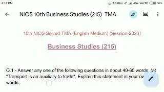 NIOS Class 10th Solved Business Studies 2023| TMA Solution For English Medium|@Buy PDF 30Rs #niostma