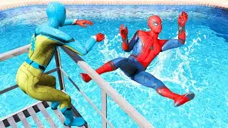 GTA 5 Water Ragdolls Red Spiderman vs Blue Spiderman Jumps/Fails (Euphoria Physics Funny Moments)