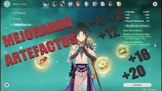 Subiendo artefactos en Genshin Impact... ¡99% fe!