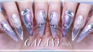 Subtitles) 🌌Pearl in the night sky~✨ Galaxy nail full of sparkles✨/Nail ASMR/Magnet Gel