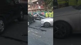 Cars crash in Canning Town East London - Fire men at the scene 