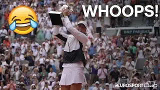 Whoops! Iga Swiatek Drops Her Roland-Garros Trophy's Lid! | Roland-Garros 2023 | Eurosport