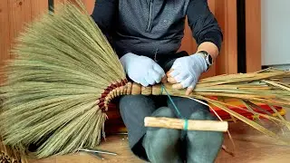 This Old Man Made Brooms Out of Reeds for 45 Years. Process of a Craftsman Making Broom