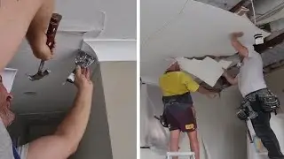 Demo Process of Drywall Ceiling Repair Job with Control Joints & Cornice