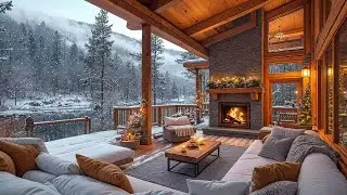 Relaxing with Snowfall Morning Porch Ambience ❄️ Winter Soft Jazz Instrumental Music for Study, Work