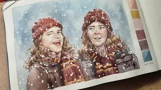 Sketchbook artcreation/ Рисую Гермиону акварелью/ слушаю аудиокнигу Гарри Поттер и Кубок огня(1).