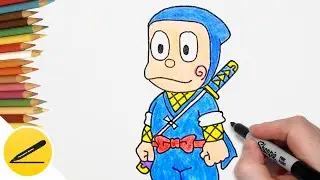 How to draw Ninja Hattori cartoon character step by step - Drawing Ninja Hattori easy for Children