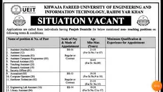 kfueit jobs 2021 || khwaja fareed university jobs july 2021