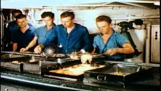 A Navy butcher, a cook, a pharmaceutical unit and a hospital on USS Yorktown; and...HD Stock Footage