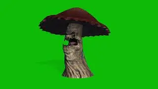 angry big brown mushrooms appear, looks arond and die - three different variants - green screen