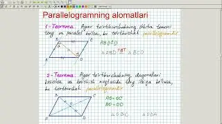 Parallelogramning alomatlari (1-qism). Geometriya 8-sinf. 7-dars