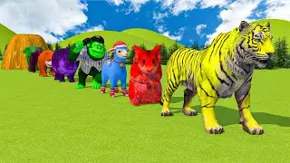 Paint & Animals Cow,Elephant,Gorilla,Buffalo,Sheep,Hippo, Fountain Crossing Transformation Cartoon