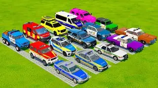 TRANSPORTING BEST POLICE CARS & EMERGENCY VEHICLES WITH BIG TOW TRUCKS! Farming Simulator 22