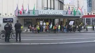 Pro-Palestinian demonstrators confront Nancy Pelosi during event at Seattle's Westin hotel