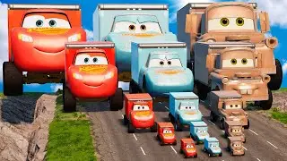 Big & Small Lightning McQueen vs King Dinoco vs Tow Mater and Small Pixar Cars vs DOWN OF DEATH