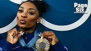 Simone Biles wears bedazzled goat necklace after winning sixth gold medal at Paris Olympics