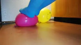 Balloons Trample & Popping Under The Table With Blue Socks