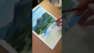 Пейзаж гуашью🏞⛰  #gouache #landscape #mountains #art #process #пейзаж #гуашь #горы