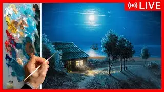 🔴 Oil Painting Tutorial - Full Moon Sea / Beautiful ART / Морской пейзаж. Живопись маслом. Рисование