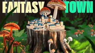 I Drew a Tiny Fantasy Town on a Tree Stump | Digital Art Timelapse