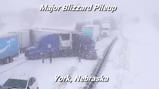 12-25-2023 York, NE - Blizzard Causes Multiple Semi Pileup-i80 Closed-Blinding Conditions