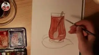 watercolor pictures for the kitchen - watercolour of a turkish tea - tutorial