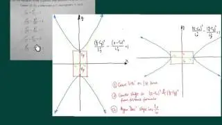 Conics, hyperbola: given center, intercepts and asymptote, find the equation of a hyperbola