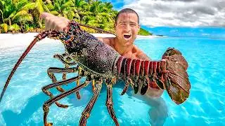 Catching Giant Lobsters For Food On Tropical Island