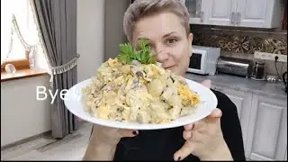 Салат с фасолью и грибами. | Salad with beans and mushrooms.