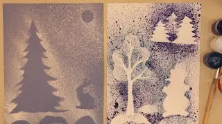 КАК НАРИСОВАТЬ ЗИМУ❄️Техника набрызг🖌️Урок рисования 🎄