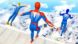 GTA 5 Rainbow Spiderman Jumping Off Highest Buildings (Euphoria Physics/Ragdolls) #14