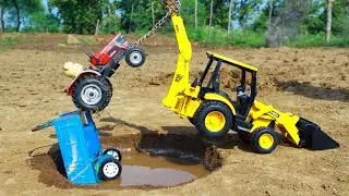 Mahindra Arjun Tractor And Dump Truck Accident Mud Pit Pulling Out Jcb 3dx ? Rc Hummer Car | CS Toy