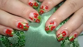 UV Gel Nail Sculpting & Poppies Flowers Nail Art, Гелевое наращивание ногтей, Дизайн Маки